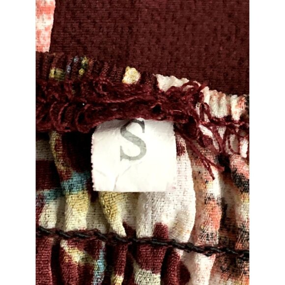 Womens Floral Print Maxi Dress With Ruffle Sleeves & Waist Tie Burgundy Small - Picture 7 of 10